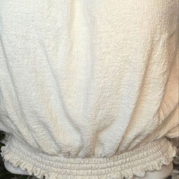 Madewell Texture & Thread Drawstring Top Smocked Round Neck Cotton Size XS - Picture 12 of 13